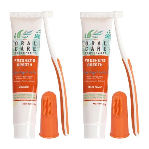 Pet Healthy Edible Toothpaste with Toothbrush Small Dog Cats Mouth Teeth Cleaning Care Vanilla Beef 2 Taste Pet Care Acc