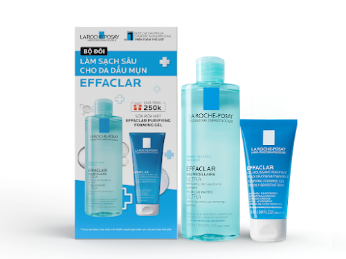 Bộ sản phẩm La Roche-Posay tẩy trang Effaclar 400ml + Sữa rửa mặt Effaclar 50ml làm sạch sâu cho da dầu mụn