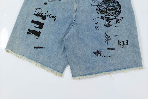 Title 13, Mens Printed Denim Straight Shorts Comfortable...