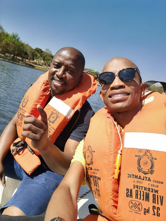 Abel Tau and the SAHRC's Buang Jones during an inspection of water quality at Roodeplaat Dam in August.