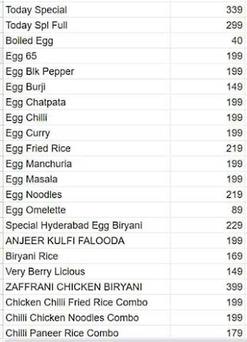 Hyderabad Biryaani House menu 