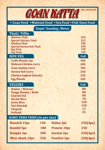 Goan Katta menu 