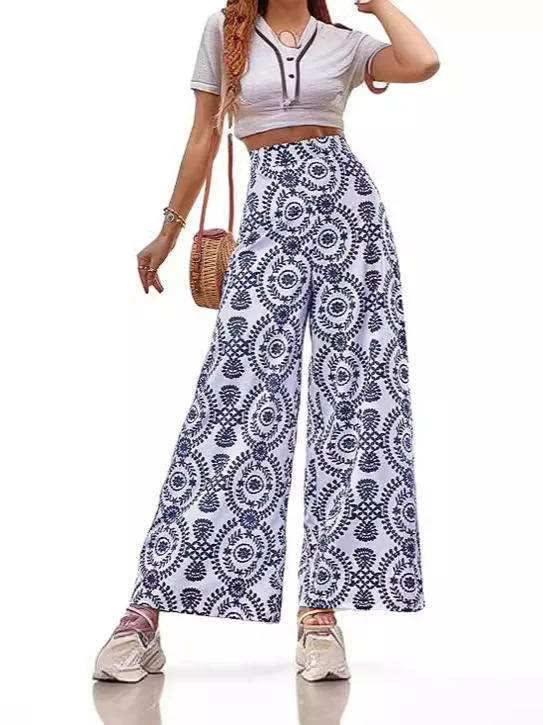 Pantalones casuales de moda con estampados para mujer, cómodos y elegantes, ideales para looks diarios y ocasiones informales.