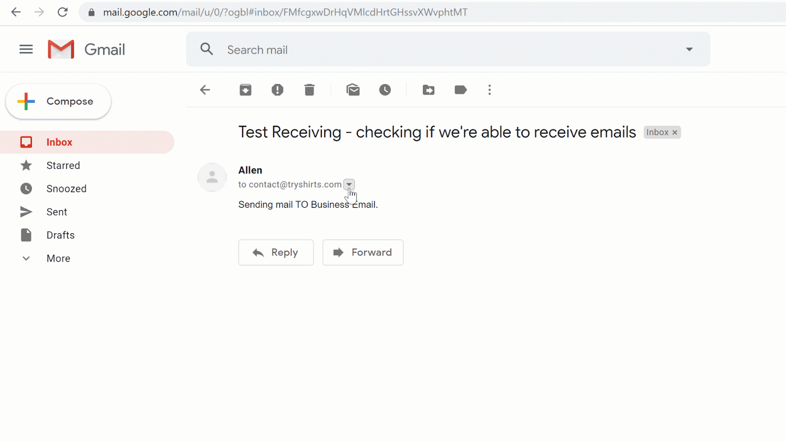 demo trying to reply from our business email