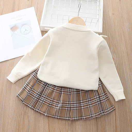 Title 10, Childrens Spring Clothes Knitted Plaid Pleated...