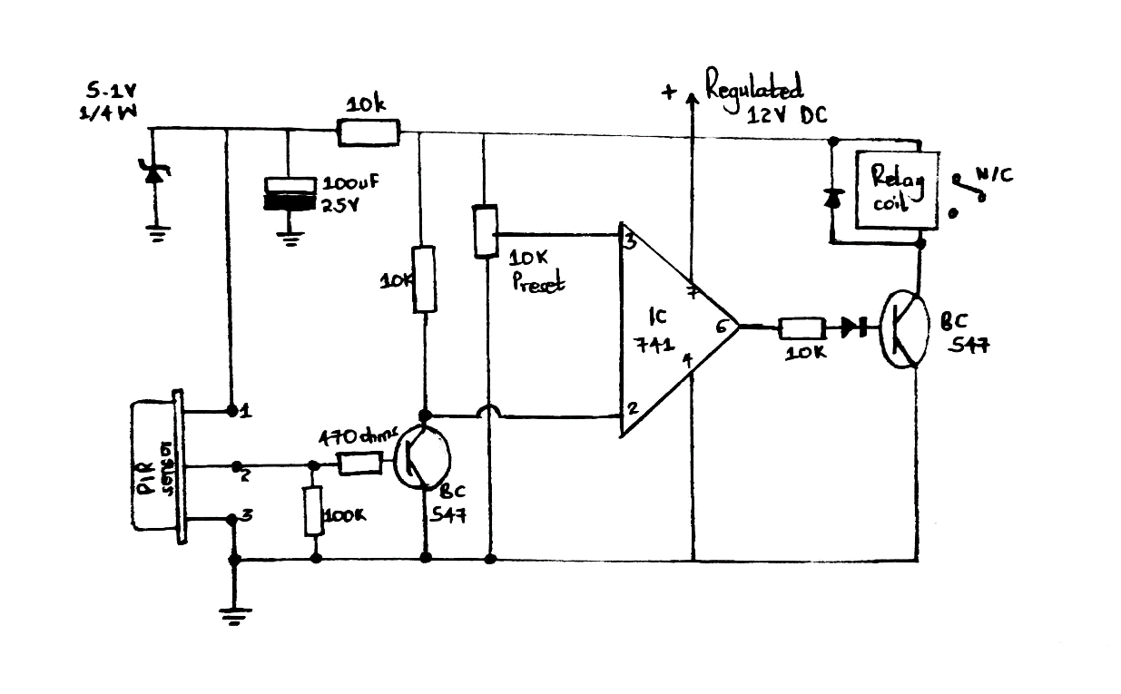 Motion detection circuit diagram using Op-amp