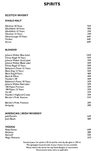 Lemon Tree Premier menu 