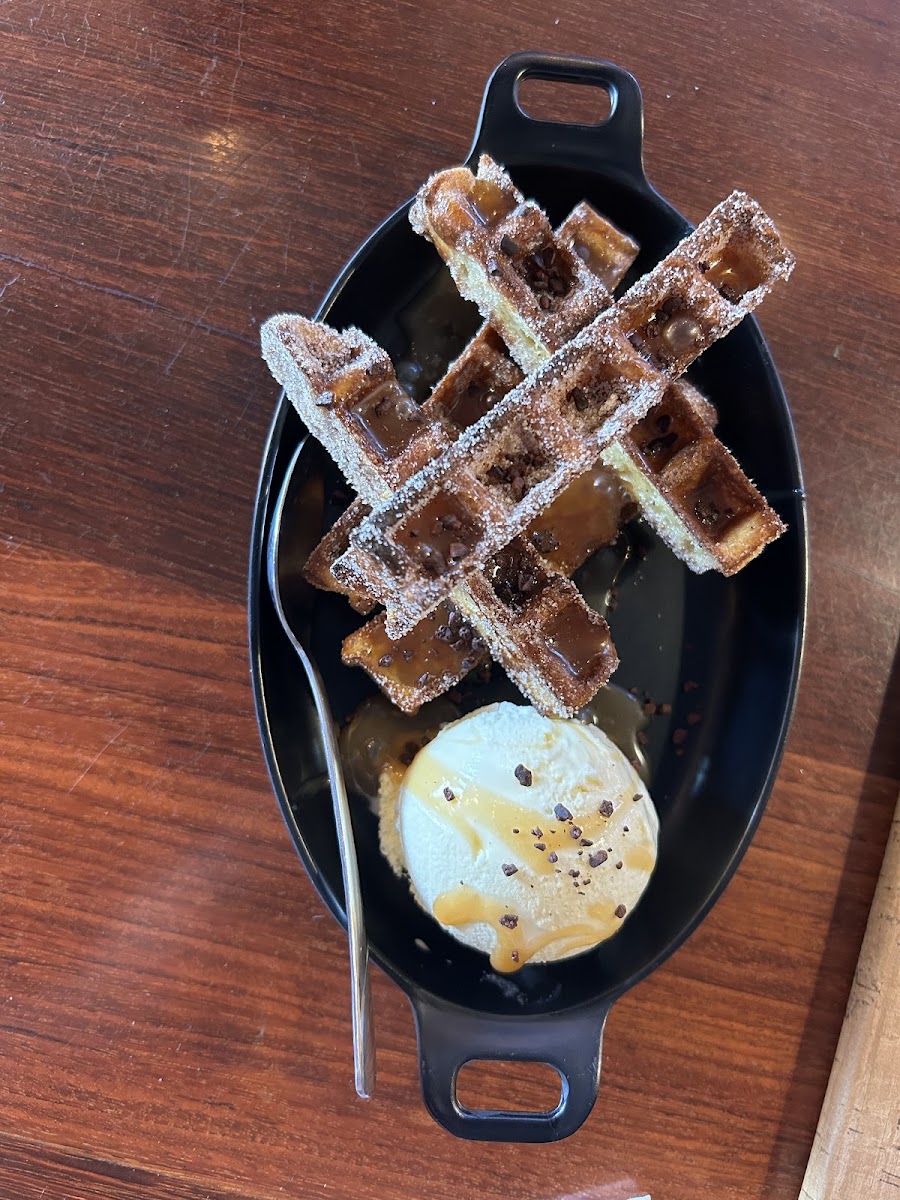 Waffle churros and ice cream