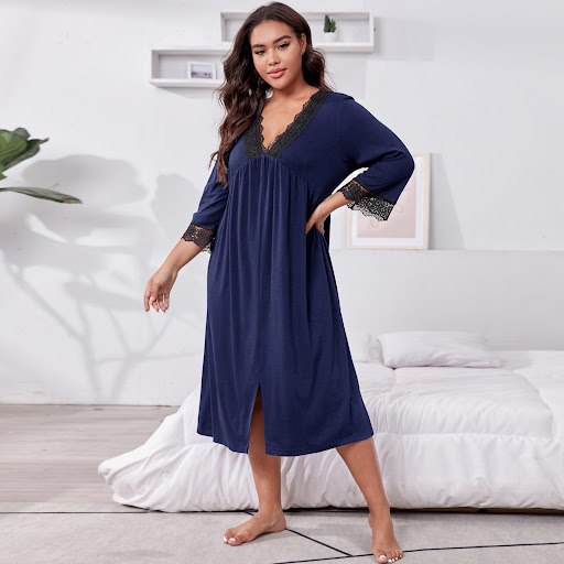 Title 2, Home Wear Plus Size Three-quarter Sleeve Lace N...