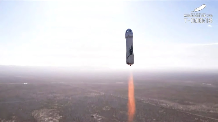 Blue Origin's New Shepard rocket blasts off, October 13 2021. Picture: BLUE ORIGIN/REUTERS