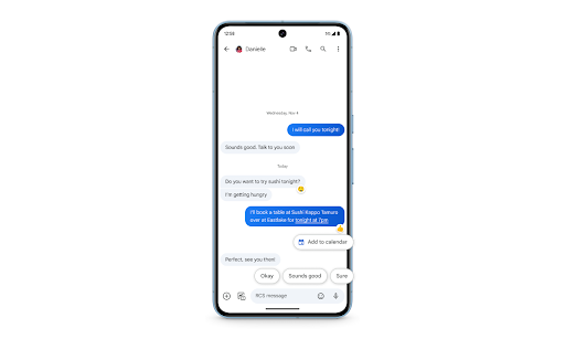 A phone shows Smart Reply & Smart Actions for quick replies and calendar scheduling