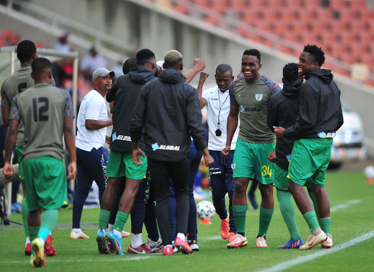 Baroka FC celebrate during the DStv Premiership match against SuperSport United at Peter Mokaba Stadium on May 14.