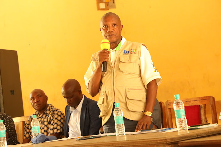 Fisheries and Irrigation executive Davis Mwangoma during the launch of macadamia cooperative society at Wundanyi on April 11