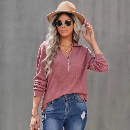 Title 5, Womens Casual Lapel Pullover Knit Tops