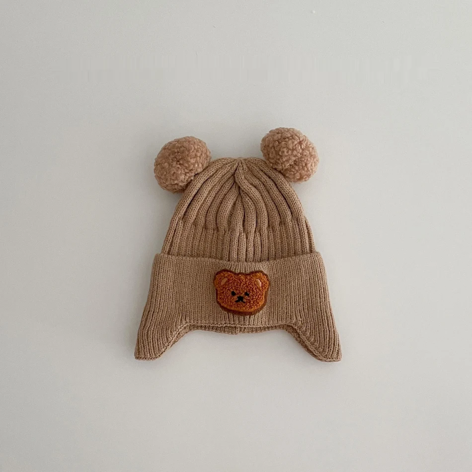 Schattige wollen baby muts met beren oren, houdt de oren warm en ziet er schattig uit, ideaal voor koude dagen, beschermt tegen wind en kou.