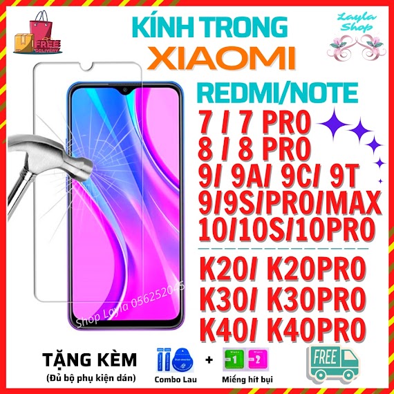 Kính Cường Lực Trong Suốt Xiaomi Redmi / Note 7/8/9/9S/10/10S/Pro/Max/5G/K20/K30/K40/K20 Pro/K30 Pro/K40 Pro - Dán Trong