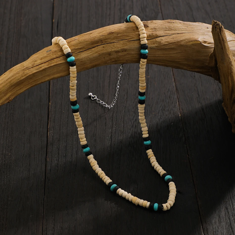 Mode Retro Surfer Houten Kralenketting Heren. De perfecte vintage look voor mannen. Een unieke accessoire voor een casual of strand stijl.