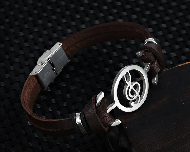 Brazalete Símbolo Musical Acero Inoxidable Hombre Sencillez Dominante Joyería de Mano Pareja. Diseño elegante y duradero para amantes de la música.