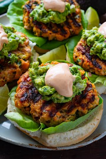 Chipotle Salmon Burgers with Guacamole