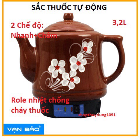 Ấm Sắc Thuốc Bắc Bằng Điện 3.2L Vạn Bảo Bát Tràng Siêu Sắc Thuốc Tự Động, Nhanh, An Toàn Bền Đẹp