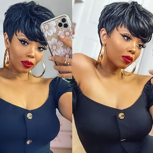 Title 2, Short Wavy Pixie Cut Human Hair Wig, Full Machi...