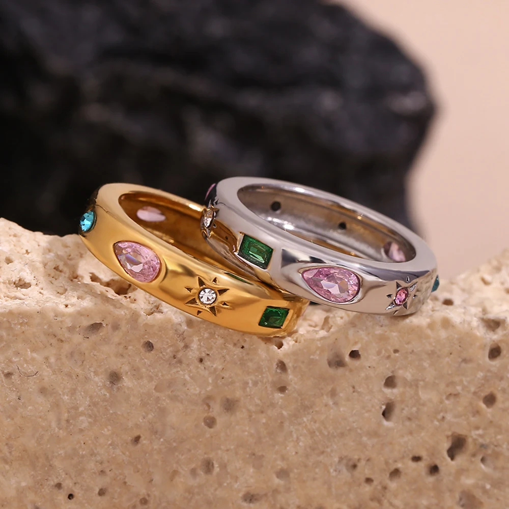 Title 12, Waterdruppel geometrische kleur zirkonia ring v...