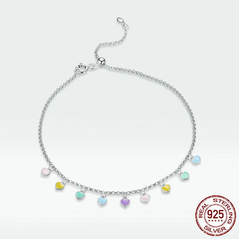 Title 4, Tobillera de plata con corazón arcoíris para mu...