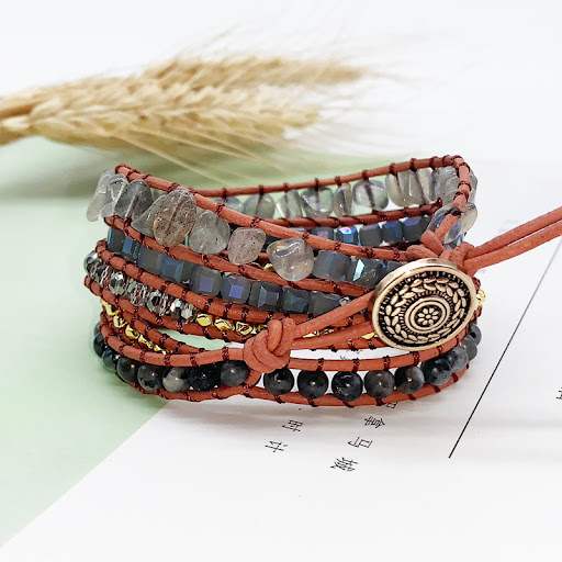 Title 1, Pulsera tejida retro de piedra brillante con cu...