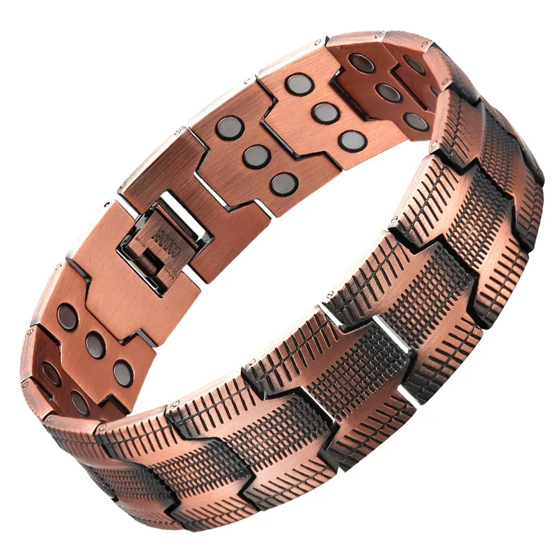 Bracelet de thérapie magnétique aux ions négatifs en cuivre rouge à trois rangées pour la santé et le bien-être.