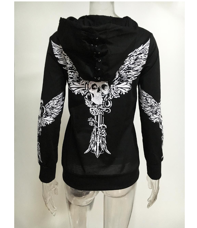 Sweat à capuche imprimé manches longues avec ailes. Confort et style réunis dans ce sweat. Idéal pour un look décontracté au quotidien.