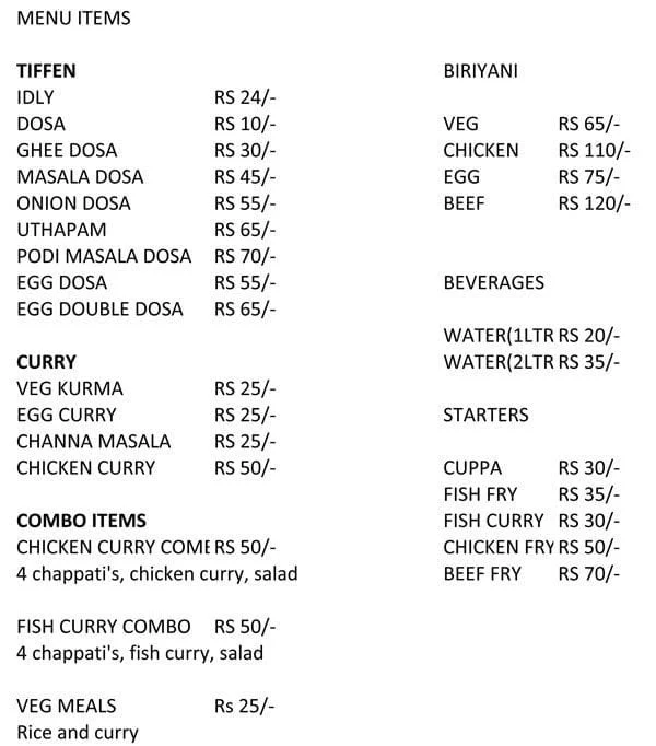 Iringalakada menu 