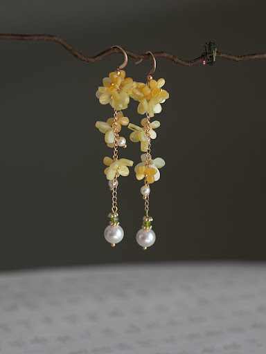 Title 3, Cheongsam Earrings Acetate Flower Tassel