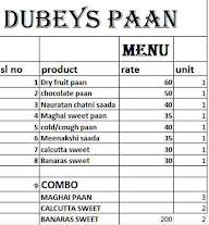 Dubeys Paan menu 1