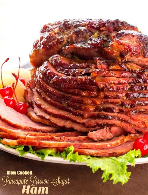 Slow Cooked Pineapple Brown Sugar Glazed Ham