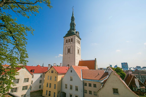 St. Nicholas Church and Museum towers over Old Tallinn, Estonia. 