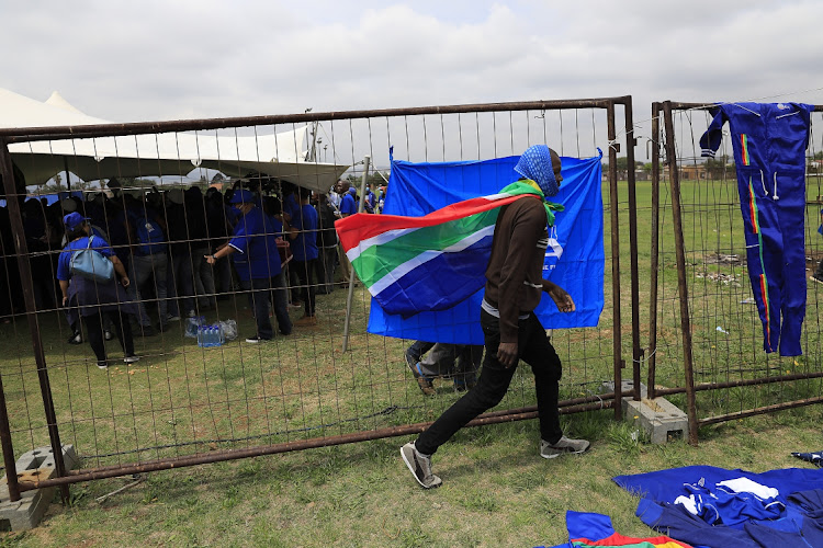 A man draped in a South African flag at a DA rally in Eldorado Park on Thursday ahead of the local government elections.