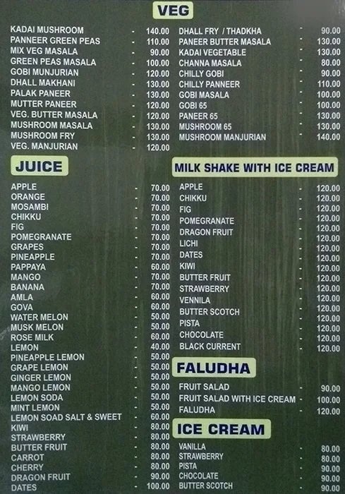 Kalima Family Restaurant menu 