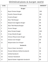 Unlimited Pizza & Burger World menu 1