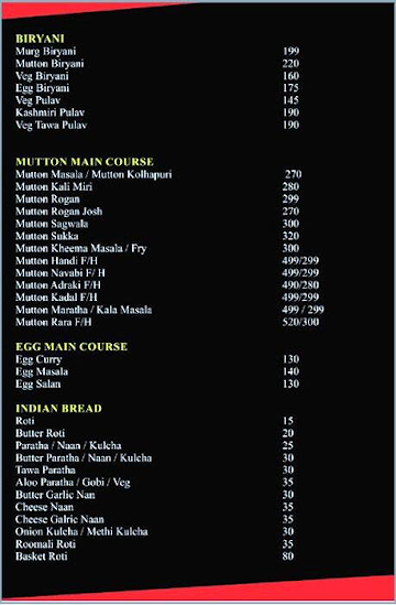 Megh Malhar Family Restaurants menu 