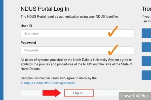 Type username and password, Click on “Log in” button to sign in to ndus blackboard 