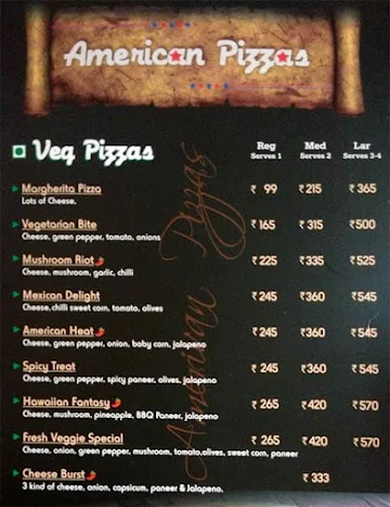 US Pizza menu 