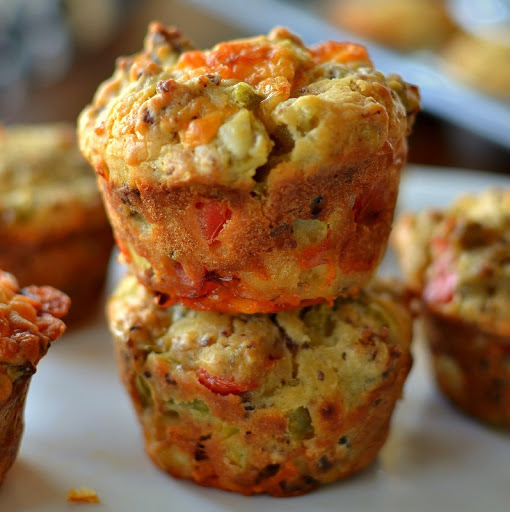 These delectable Breakfast Muffins are loaded with pork sausage, sweet red bell peppers, green chiles and sharp cheddar. 