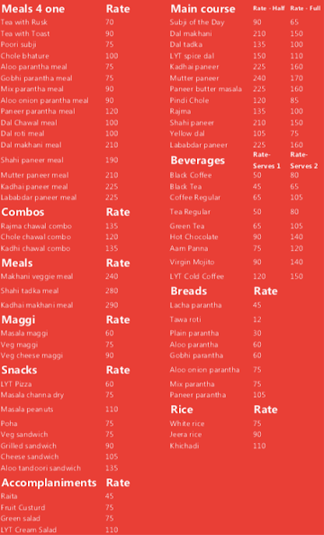 Lyt Meals menu 