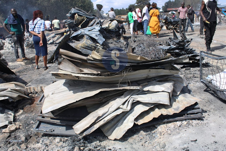 Some of the remnants after fire blazes stalls in Toi Market in Kibera, Nairobi on June 11,2023.