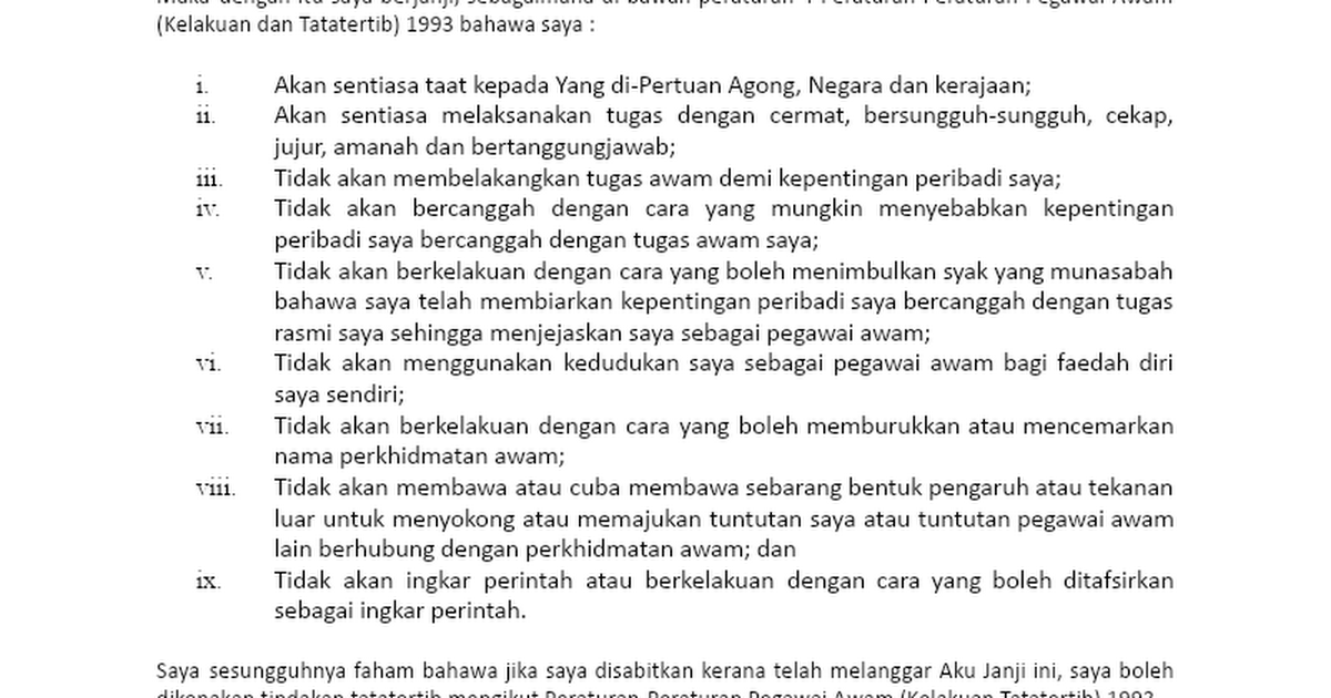 Surat Rasmi Akur Janji - Deru News