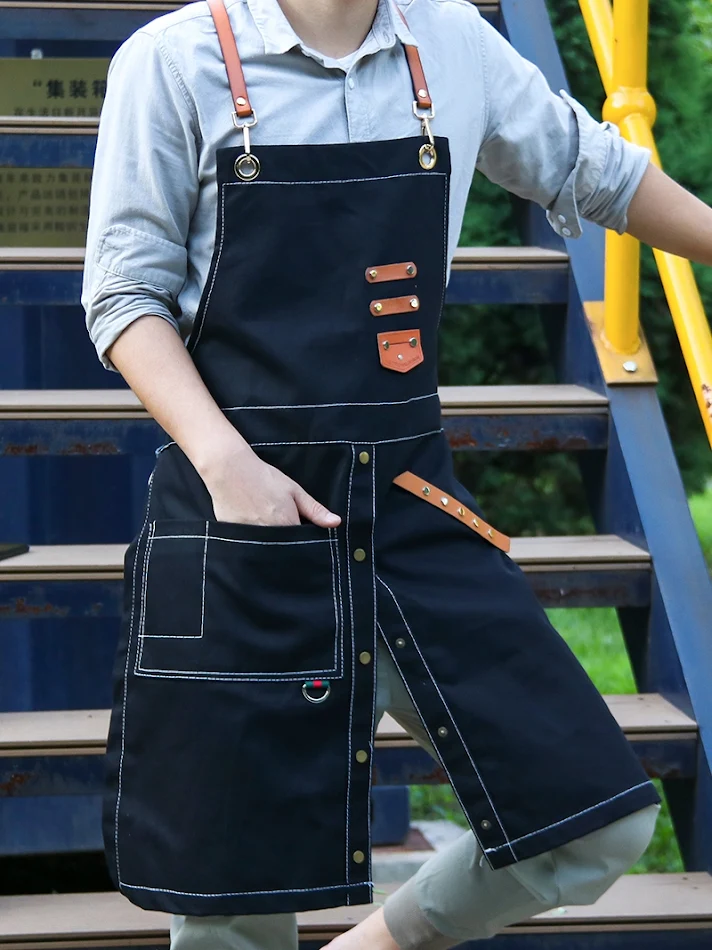 Denim schort voor heren, kapperswerk kleding, perfect voor obers en stylisten, duurzaam en stijlvol.