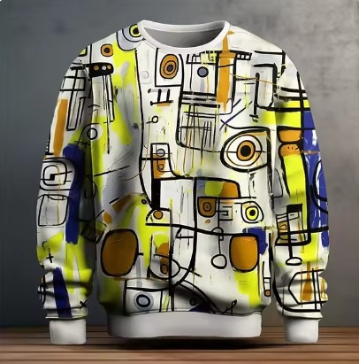 Title 9, Mens Casual Sweatshirt with Hand-Painted Patte...