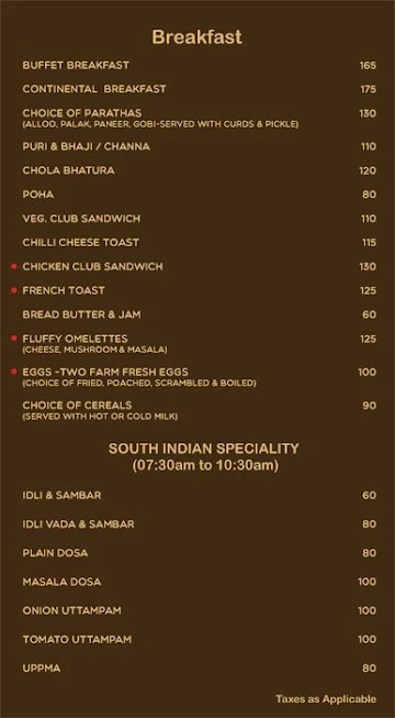 Flavour De Millers menu 