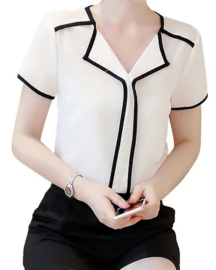 Short Sleeved Chiffon Standing Collar Women's Shirt Summe... - 3