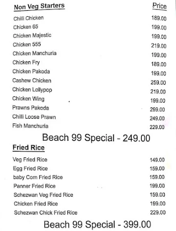 Beach 99 menu 